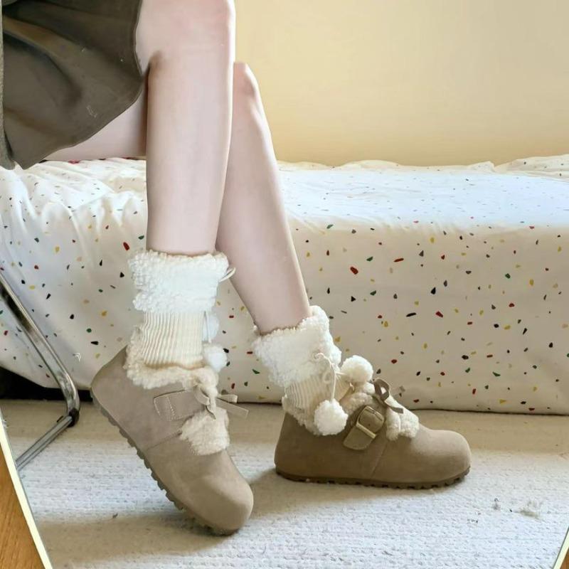 Thick-soled Burken Shoes, Women's Fleece Shoes, New Flat Anti-slip Snow Boots, Warm Cotton Shoes