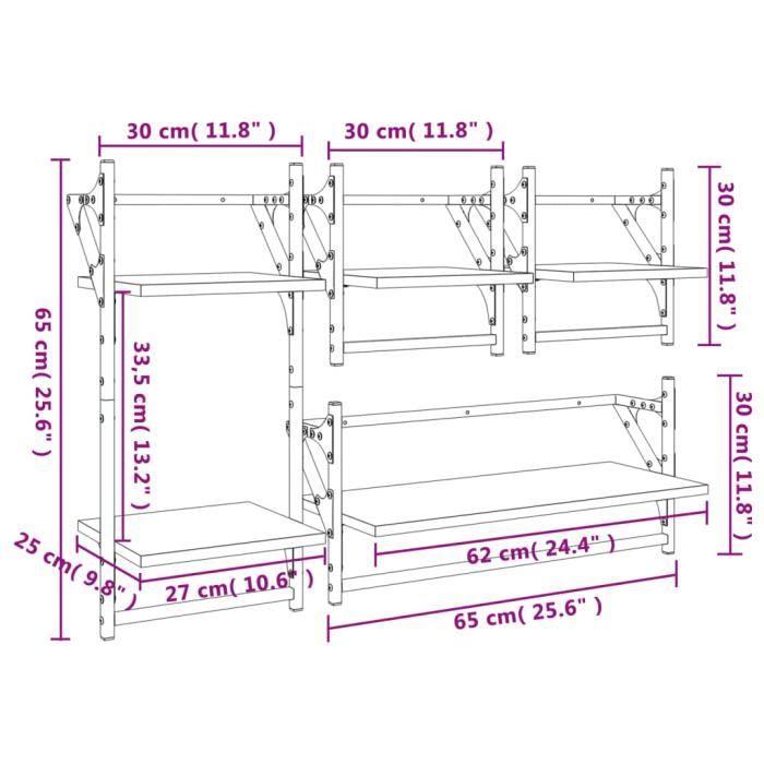 VidaXL Ensemble d'étagères murales avec barres 4 pcs sonoma gris 836266