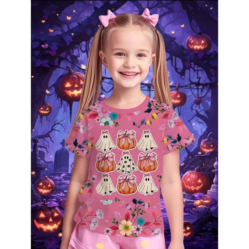 Girl Clothes Funny Pumpkin Graphic T Shirt Halloween Boys Girls Summer Short Sleeves T-Shirt 2-13y Halloween Gift Party T-Shirt