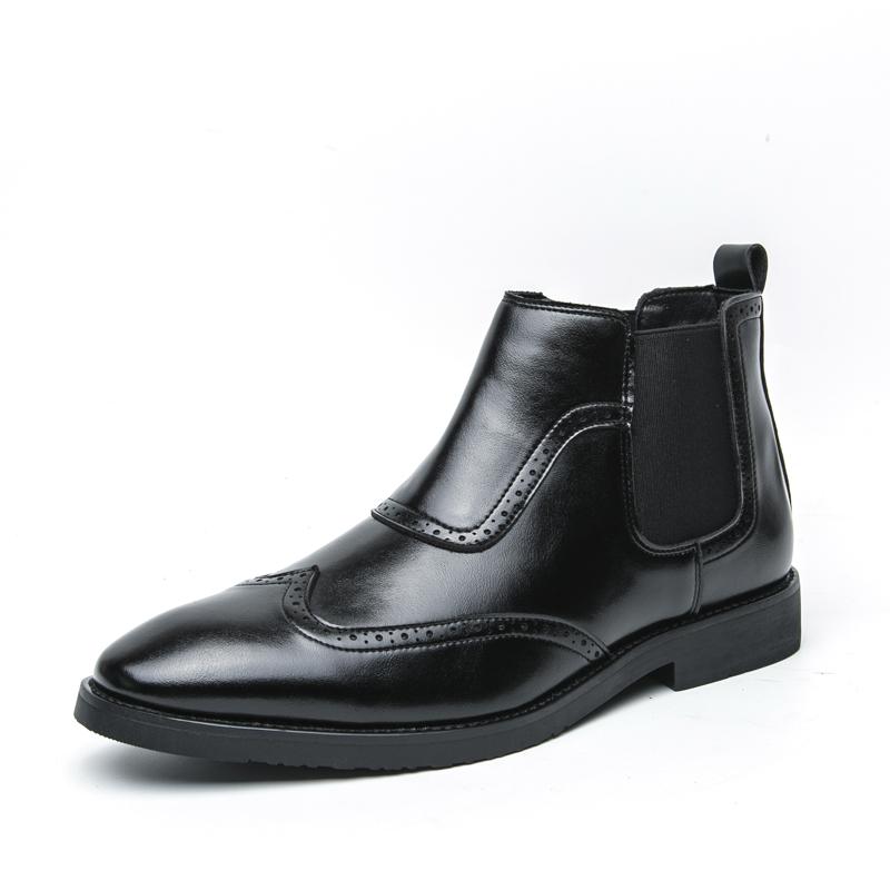 

Мужские повседневные туфли из кожи с высоким верхом в британском стиле, с острым носком, на толстой подошве, ботильоны, ретро-коричневые, мужские деловые туфли для работы 46 чёрный