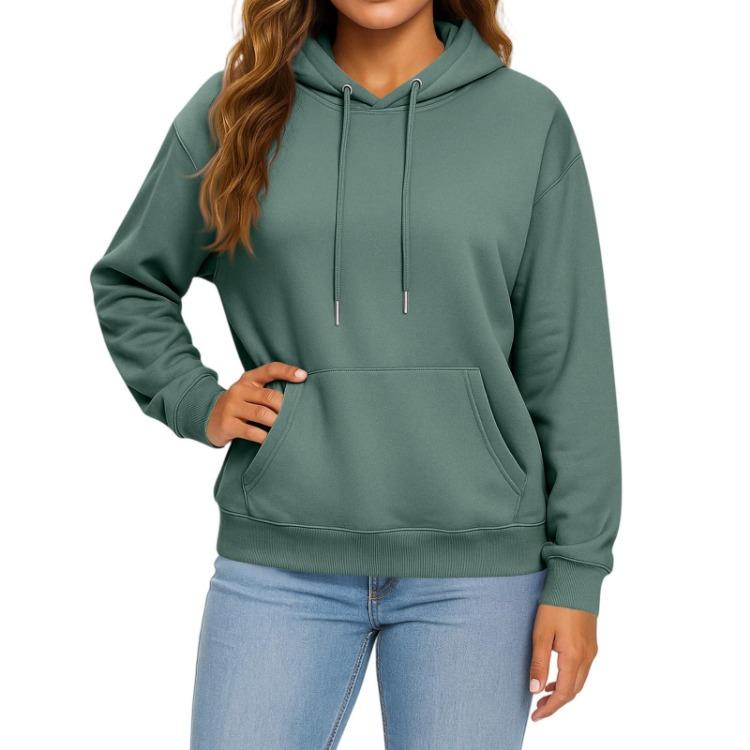 Casual Solid Color Hooded Sweatshirt with Pockets Long Sleeve Pullover Top for Women and Men Adult Fashion