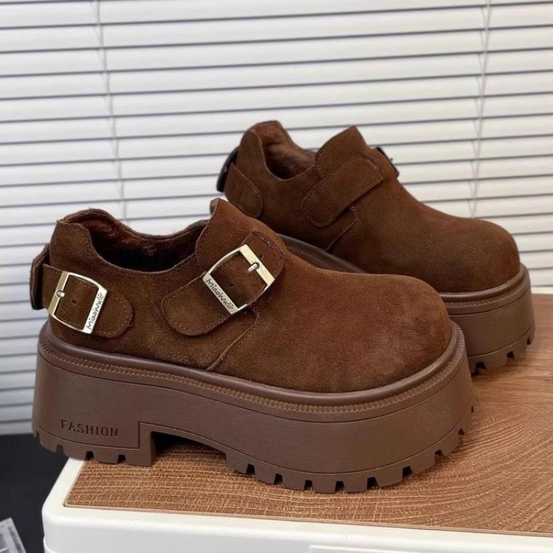 Women Leopard Loafers Shoes Platform Fur Snow Boots Winter Suede Plush High Heels Shoes 2025 Trend Casual Fashion Botas Mujer