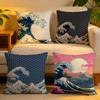 Cushion Cover Linen SkinFriendly Soft Decorative Case for Sofa Home Decor Japanese Waves Anime Pillow Cover