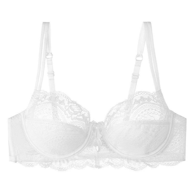 Lace Bra Large Busts Thin Padding 3/4 Cup Wireless Comfortable Underwire-Free In Red Black White Pink Green