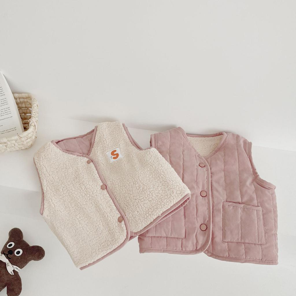Children's Vest  Baby Boys and Girls Retro Double-sided Wearing with Velvet Plush Vest