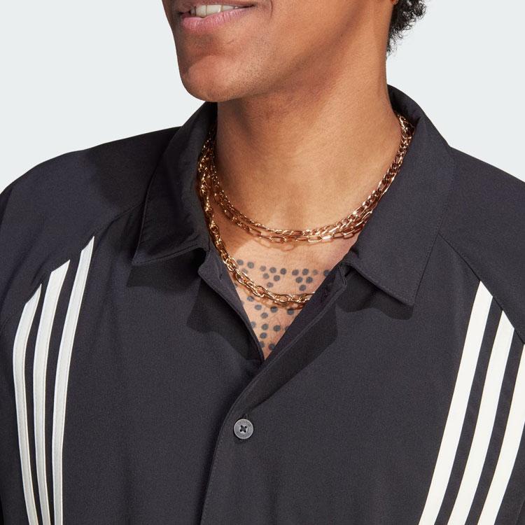 Adidas Originals Clover Hack Shirt With Three-Stripe Color Block Relaxed Fit Short Sleeve Men Tops Black HZ0720