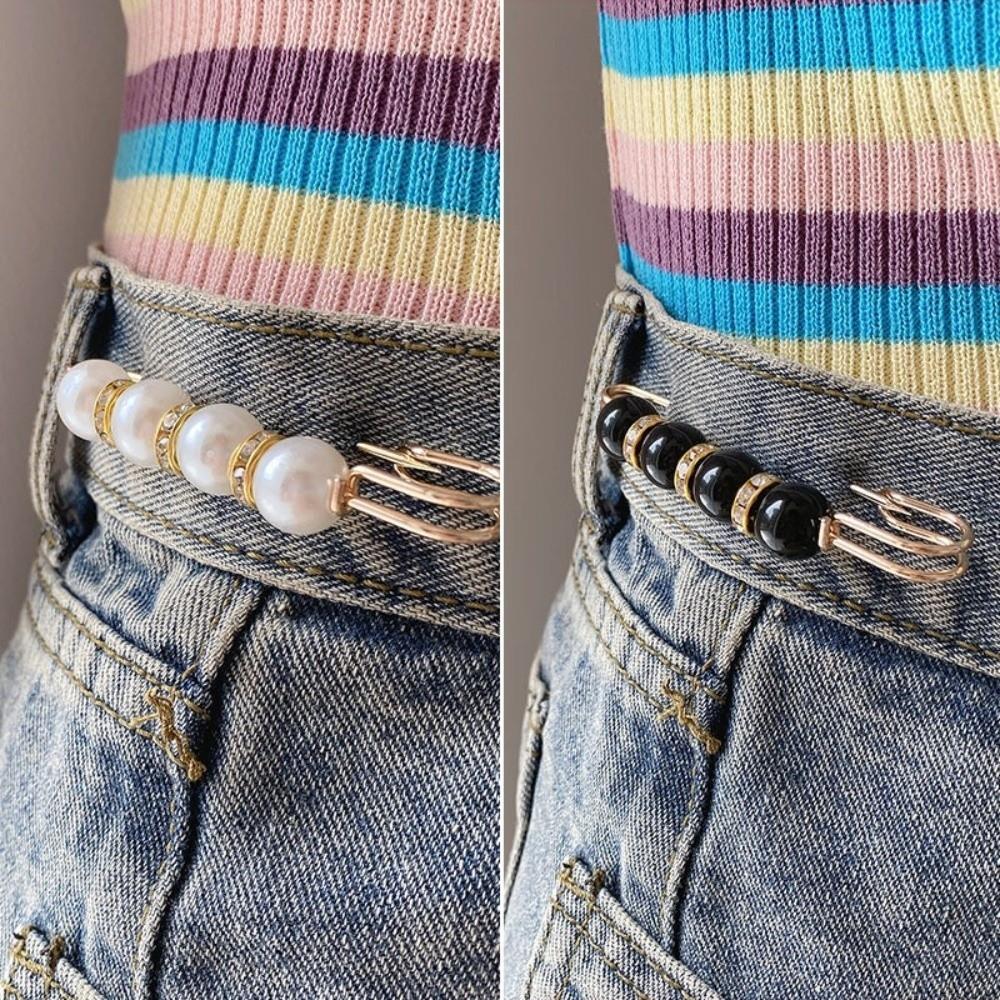 Leak Proof Metal Brooch Imitation Pearl Waist Buckle Creative Dress Brooch  Waist Tightening