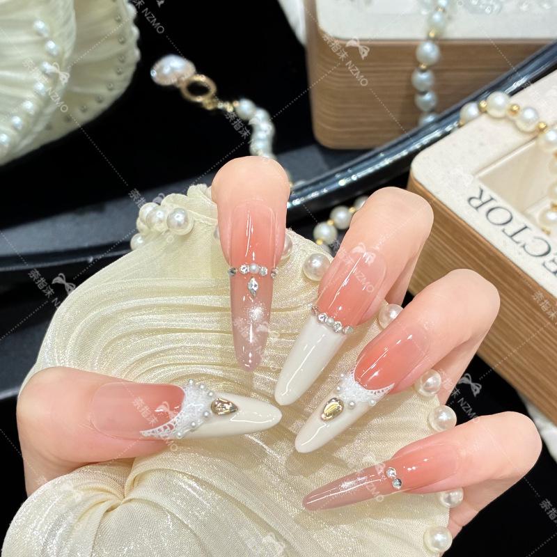 L03 Elegant French Style Whitening Handmade Wearable Nails M (Slim Dog 4.0)