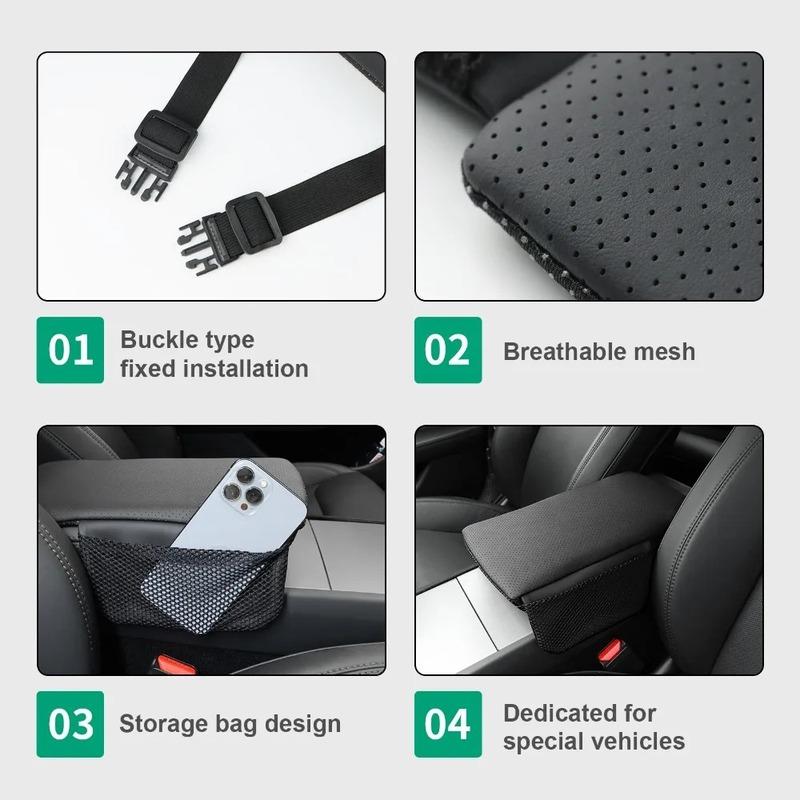 Leather For Tesla Model 3 Y Highland Juniper 2017-2025 Armrest Cushion Pad With 2 Storage Bags Central Console Protector Cover