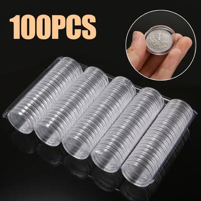 100Pcs/Set Sealing Wide Application Useful 27MM Collectible Dust-proof Storage Capsules Round Protective Organizers Coin Boxes