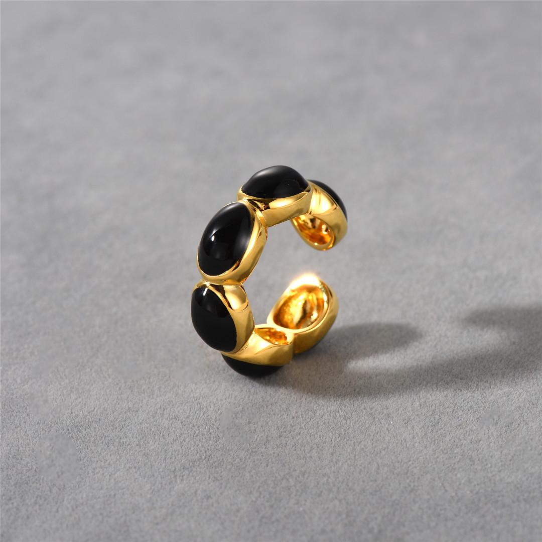 

Niche Design Brass Plated 18K Real Gold Inlaid Black Agate Dual-Purpose Earclip Ring, Unique Fashion Ring