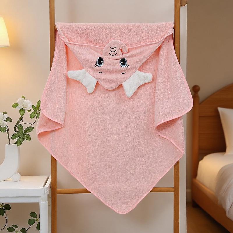 Cartoon Hooded Baby Swaddle & Bath Towel - Coral Fleece, Absorbent, Embroidered, Newborn To Toddler