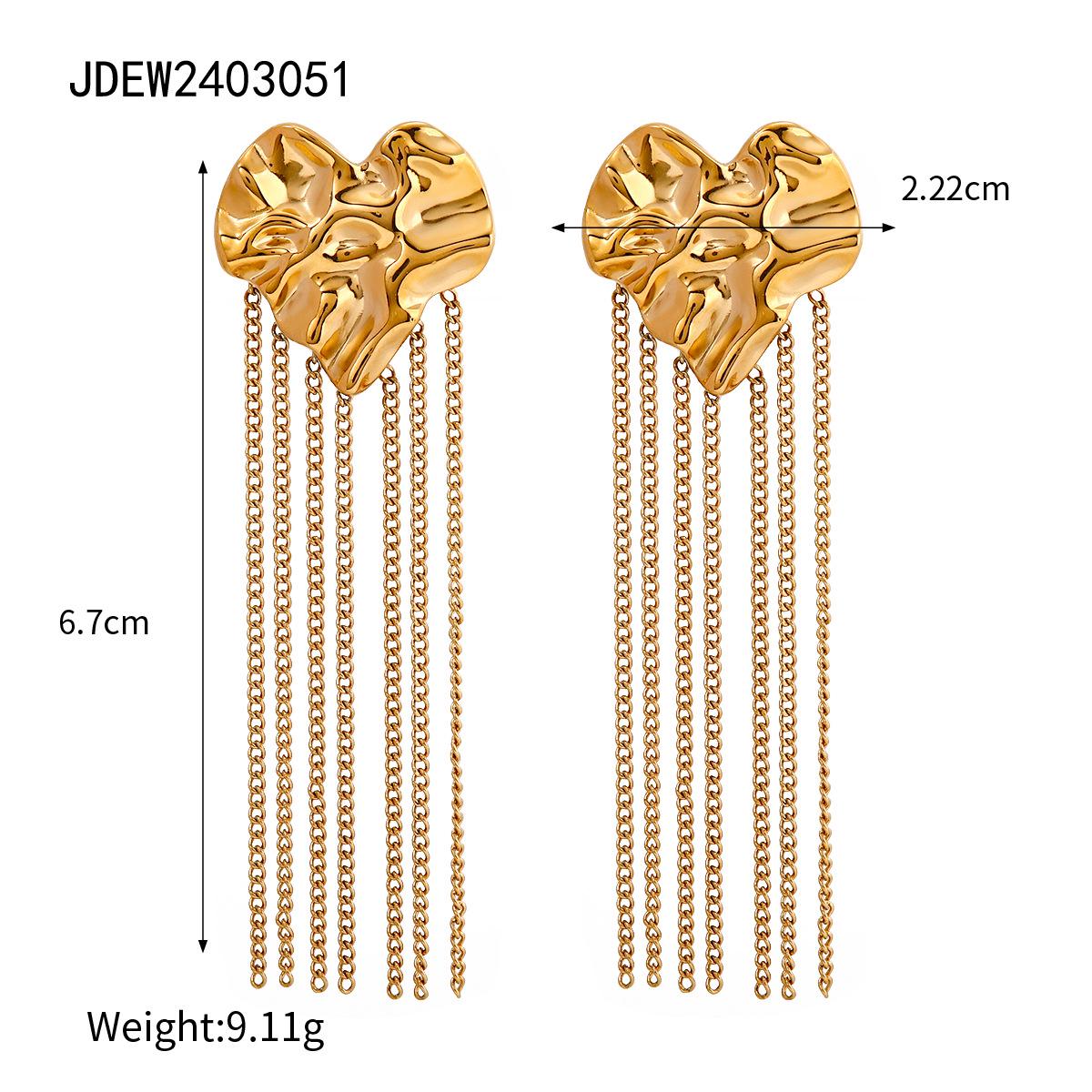 

18k Gold & Stainless Steel Hammered Heart Tassel Earrings - Summer Unique High-End Design