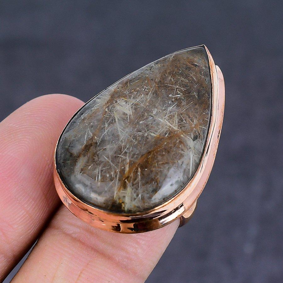 Natural Golden Rutile Gemstone Handmade Copper Jewelry Ring Size 6 Z5h55