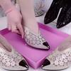 Round Heel Single Shoes Autumn New Metallic Pointed Toe Shallow Mouth Cutout Breathable Rhinestone Mid-heel Shoes