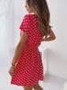 Sexy Deep V Retro Polka Dot Short Sleeve Dress Tie Waist A Line Short Dress Comfortable Lightweight Slimming Flattering Fit