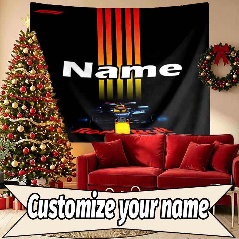 Custom Name Personalized Red Bull Racing Print Tapestry, Wall Art Decor, Bedroom, Dorm, Apartment, LivingRoom, Party Backdrop, Gift for Birthday