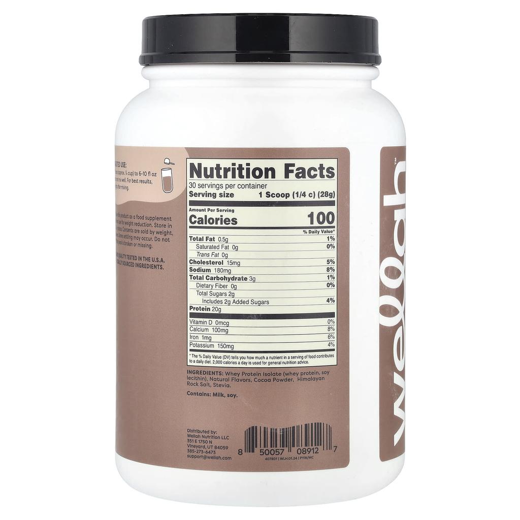 Wellah Protein Your Whey, Whey Protein Isolate, Milk Chocolate, 852 G (1.9 Lb)