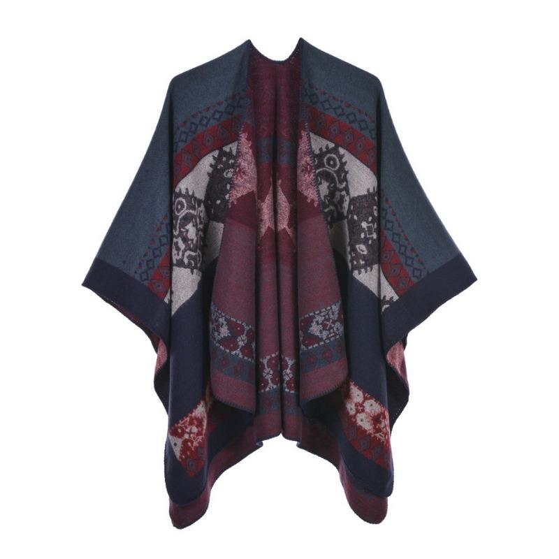 Women's Cape Shawl Autumn and Winter Retro Split Fork Warm Imitation Cashmere Scarf Cape