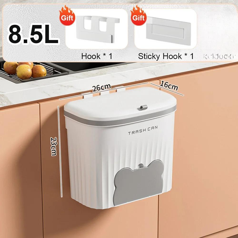 8.5/12L Kitchen Wastebasket Wall Mounted Trash Can With Lid Bathroom Trash Bin Garbage Can for Cabinet Under Sink Compost Bin
