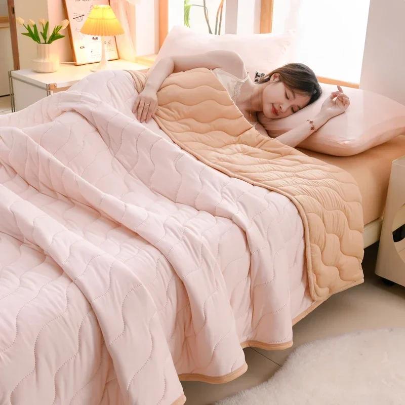 New Floral Spring Summer Quilt and Pillowcase Soft Skin-friendly Single Double Blanket Knitted Breathable Thin Comforter Duvet