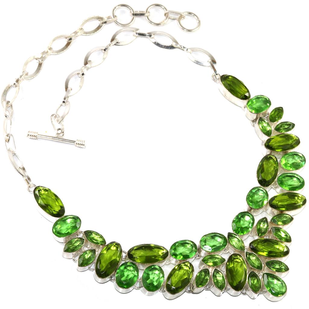 Peridot Quartz Gemstone Ethnic Style Silver Jewelry Necklace 16-18''