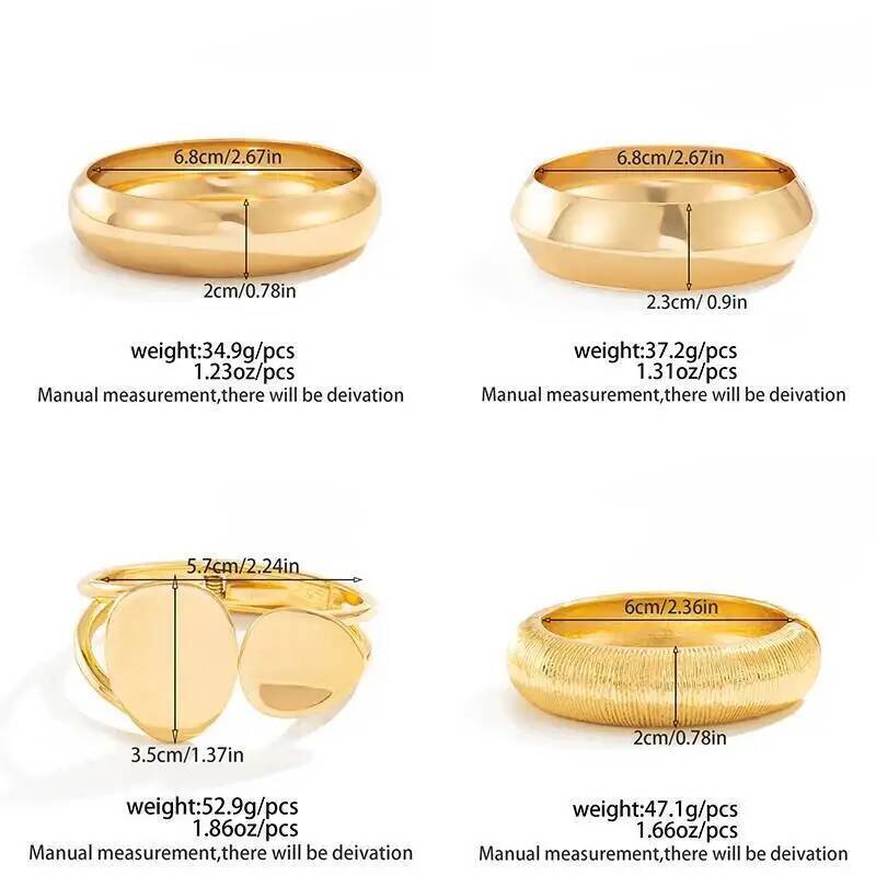 IngeSight.Z 4Style Punk Exaggerated Wide Cuff Bangle Women Vintage Irregular Geometric Glossy Gold Color Spring Bracelet Jewelry