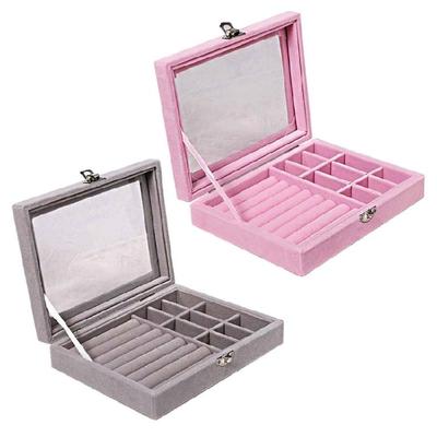 Dustproof Organizer for Earring Ring Necklace Velvet-Clear Lid Jewellery Holder