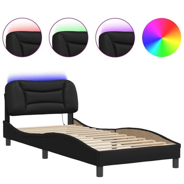 VidaXL Cadre de Lit avec Lumières LED, Lit Rembourré, Lit Simple, Lit Adulte de Chambre à Coucher Intérieur, Moderne, Noir 3213906