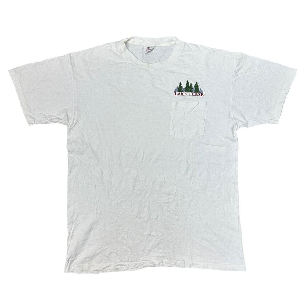 

Vintage Lake Tahoe T-shirt Single Stitch USA Graphic Print 90s White Mens S