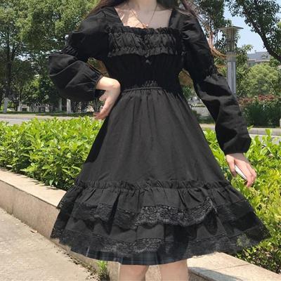 Frauen Spitze Rüschen Lolita Kleid Herbst Mädchen Langarm Mini Kleider