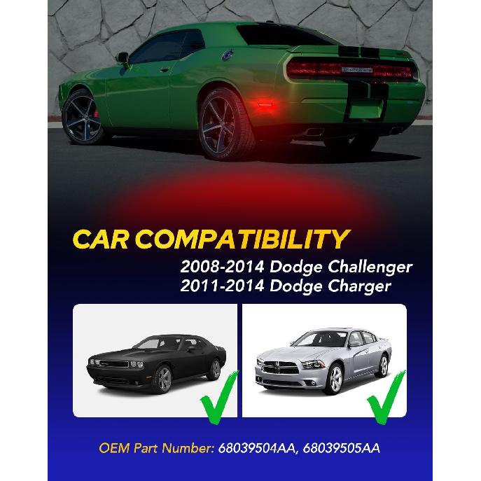 AUTOONE Upgraded Red Rear LED Side Marker Lights Compatible With 2008-2014 Dodge Challenger & 2011-2014 Charger, Fender Side Markers, Smoked Lens