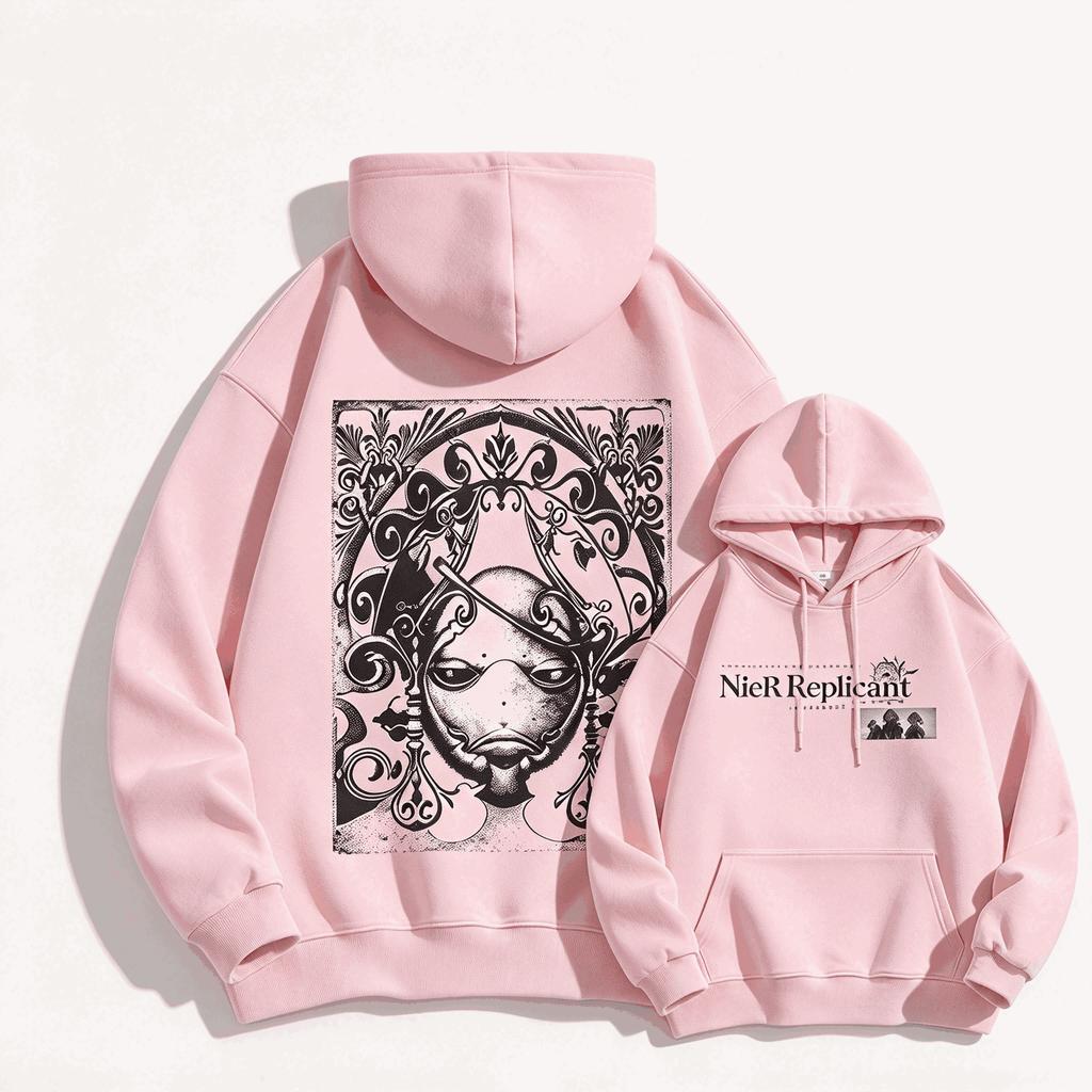Nier Replicant Game Print Hoodie Unisex Long Sleeve Sweatshirt Casual Streetwear Ornate Dark Vintage Art Loose Pullover Hoodie for Men Women