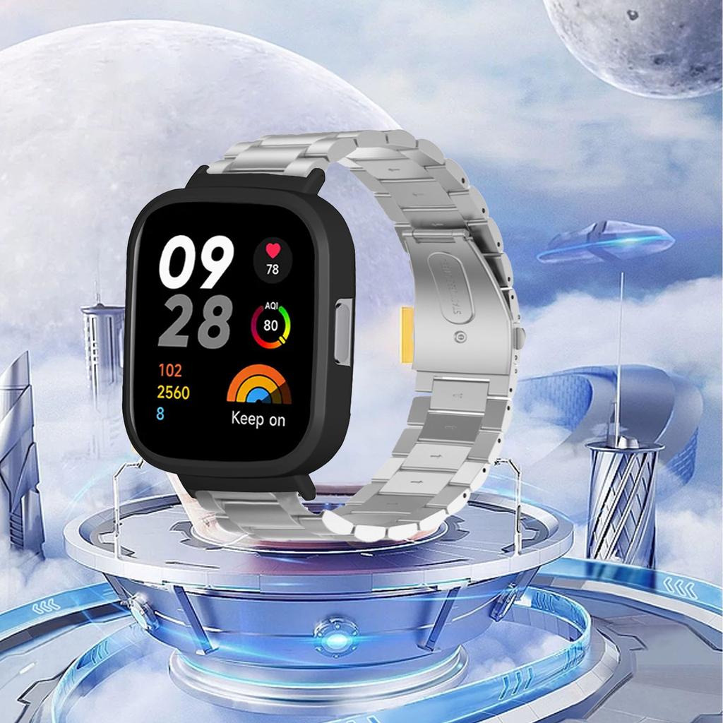 Watch Strap Protective Case Band 2 in 1 Adjusted Stainless Steel Watch Band for