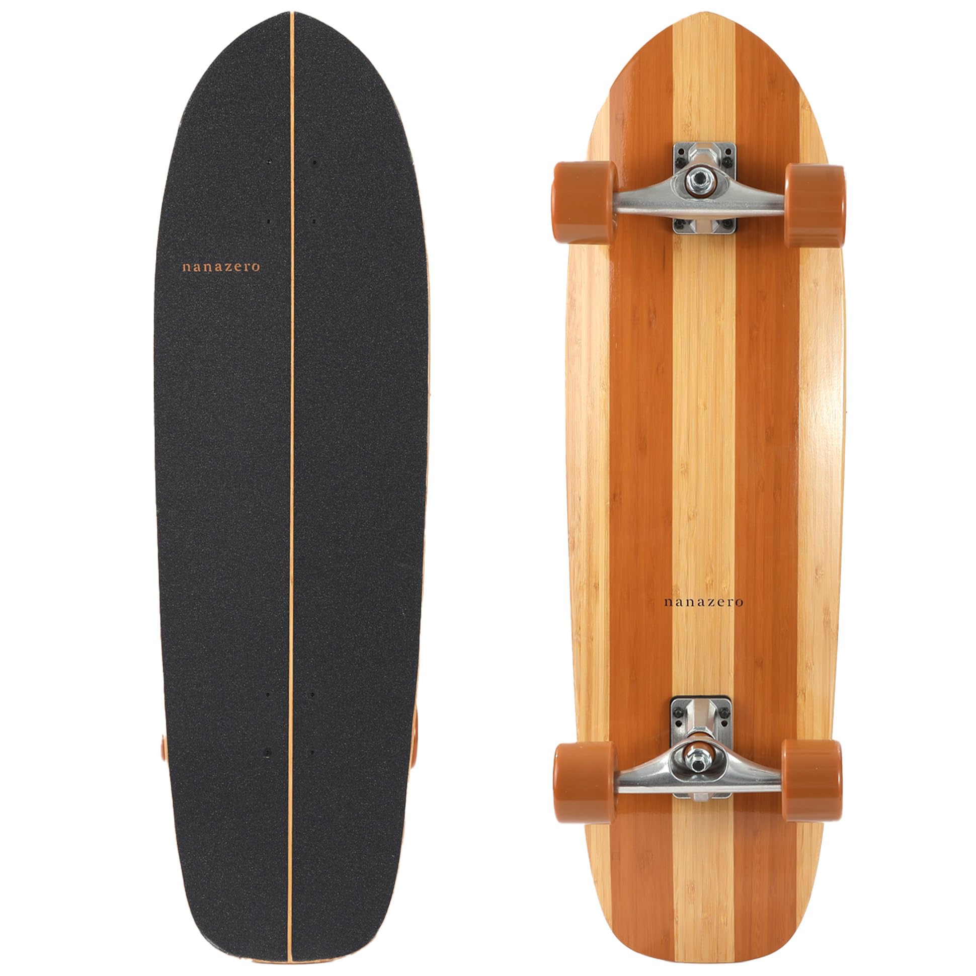 

nanazero Surf Skateboard Round Squash Tail Bamboo Deck 34 Black/Brown