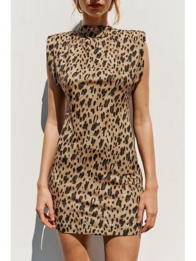 European and American Style Leopard Print Sleeveless Slim Fit Dress - Spring/Summer Collection