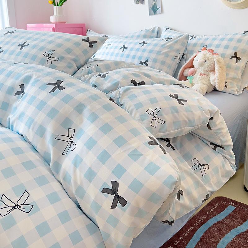 Small Fresh Mattress Quilt Cover Class A Maternal And Infant Grade Cartoon Dormitory Bed Sheet Three-Piece Set Super Soft Washed Cotton 4Pcs Set