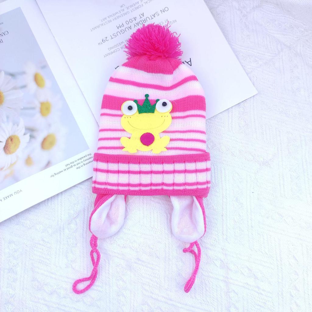 Cartoon Ear Protection Wool Hat with Velvet Lining for Babies and Children