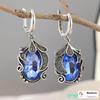Vintage Style Drop Earrings with Intricate Metalwork and Large Faceted Gemstone Pendant for Women Elegant Design Lightweight Dangle Jewelry