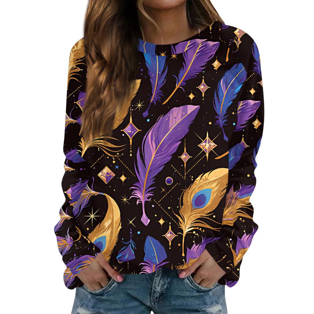 Rundhals Langarm Sweatshirts für Damen Druck Grafik Top Lässig Basic Oberteile Pullover