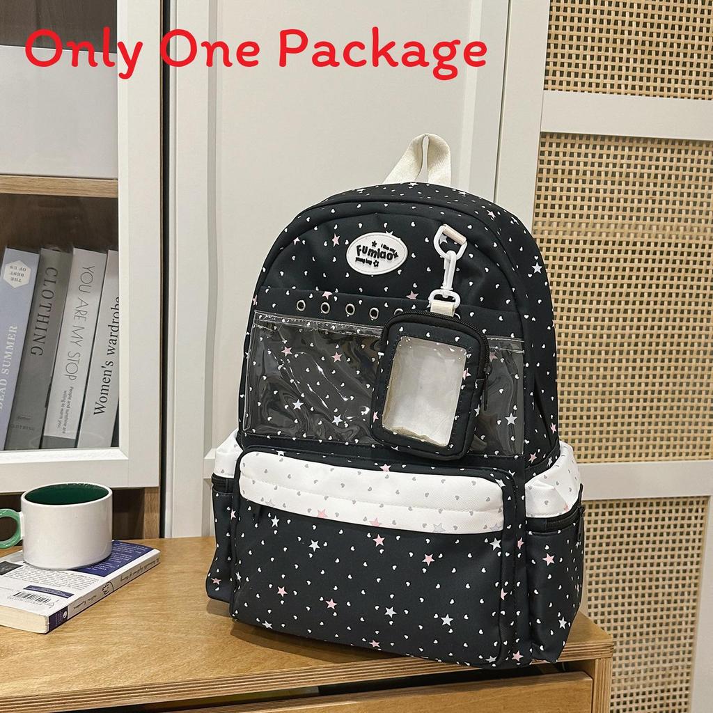 Anime Girl Double Shoulder Backpack For School With Nylon Material And Dot Pattern чёрный