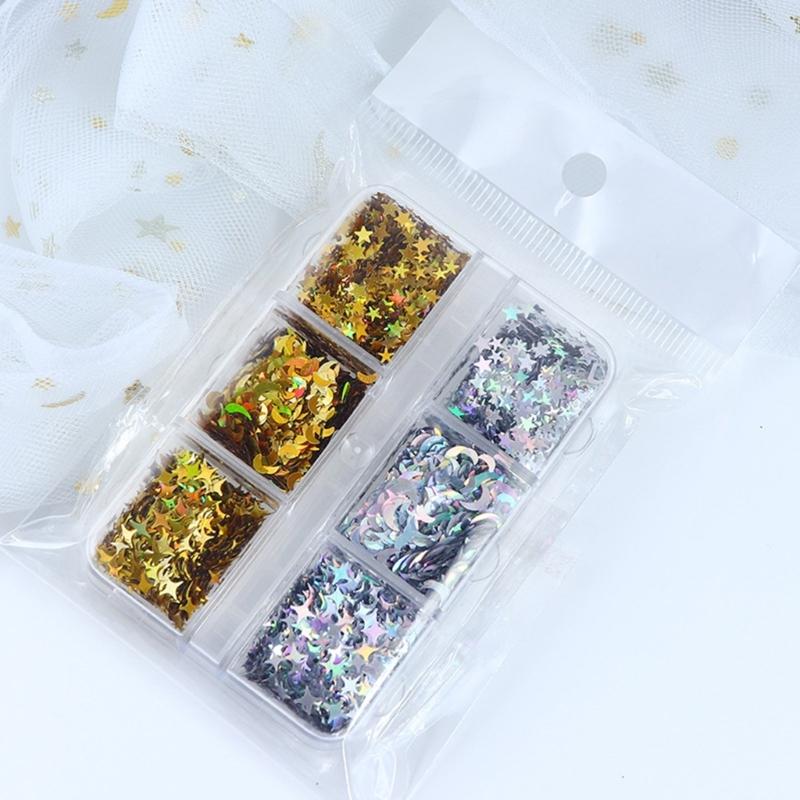 6 Grid Star Moon Sequins Pigment Filler For DIY Nail Art UV Crystal Epoxy Resin Mold Filling Crafts Jewelry Accessories