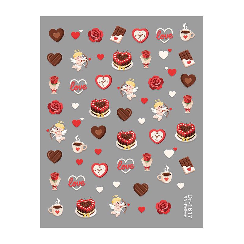 Redanco 5D Heart Cake Nail Stickers: Valentine s Day Embossed Design (Model DR1617)