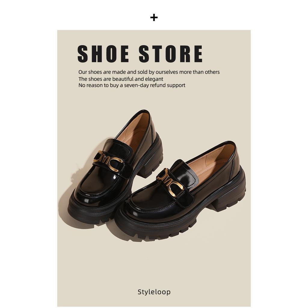 Small leather shoes women's thick-soled metal buckle thick heel shallow mouth single shoes style college women's shoes