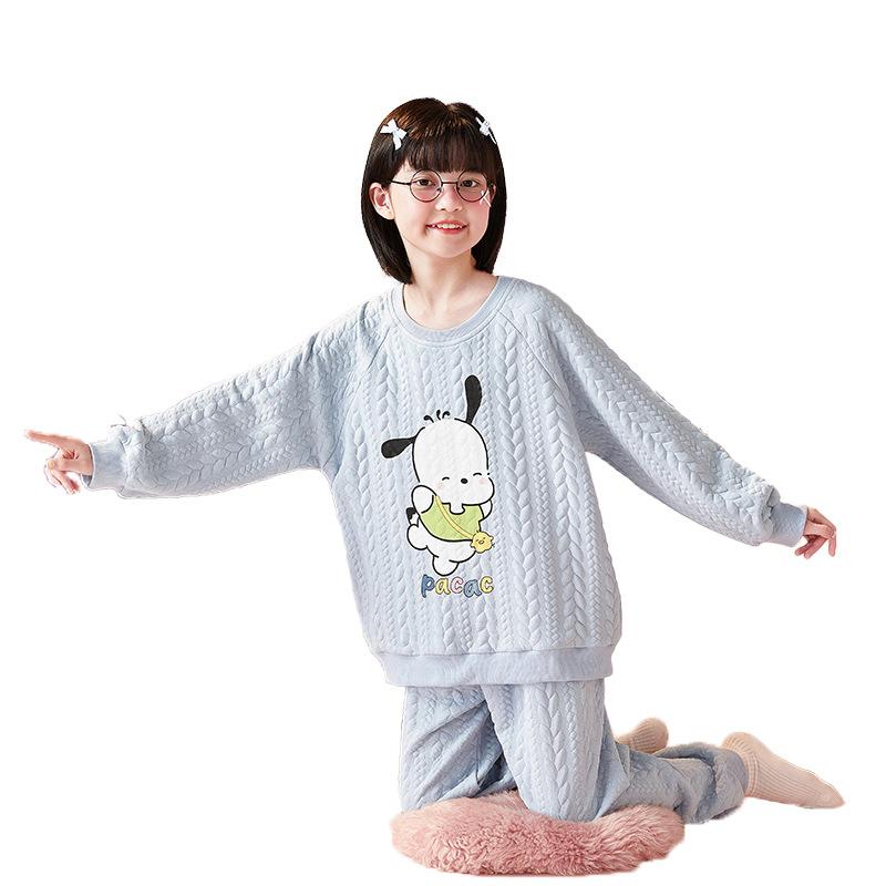 Kinder Flanell Pyjama Set Jungen Mädchen Warm Langarm Oberteil Und Hose Nachtwäsche Winter Haus Nachtwäsche