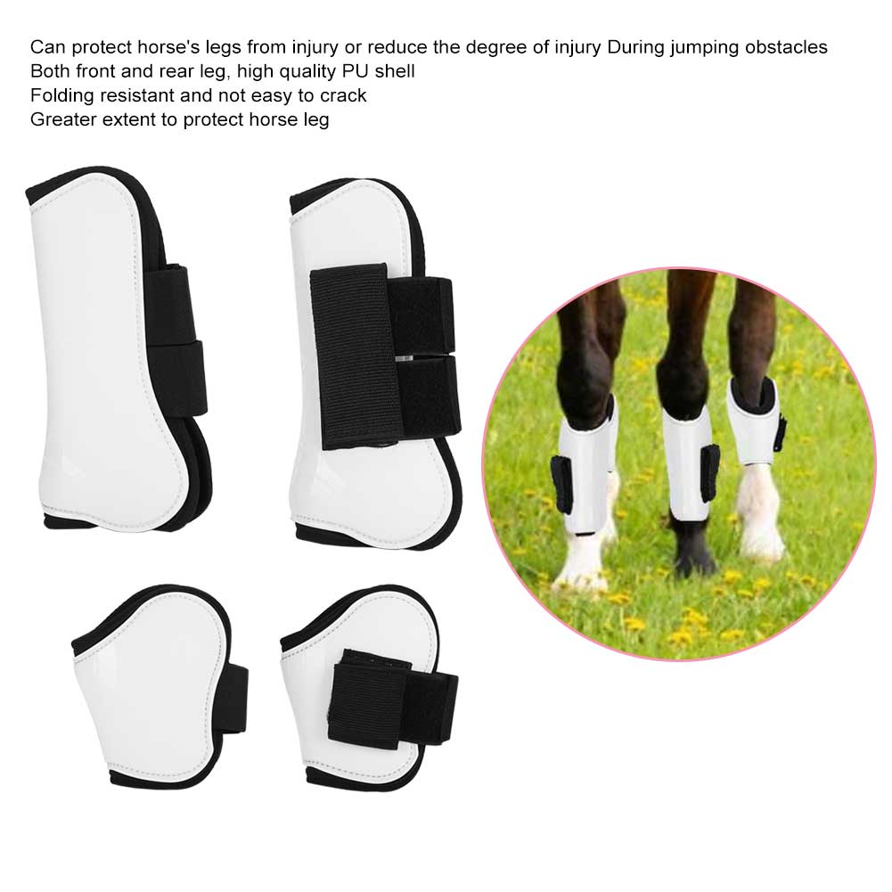 4PCS White PU Shell Horse Front Back Leg Guard Boot Wrap Protector Riding Equipment During Jumping