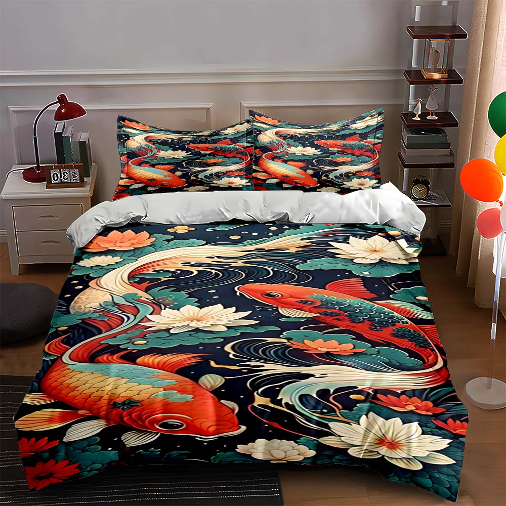 

Koi fish motif. Bedding Duvet cover sets Duvet covers Pillowcases gifts (1 * Duvet Cover 2 * Pillowcases, without duvet insert) 135x200cm