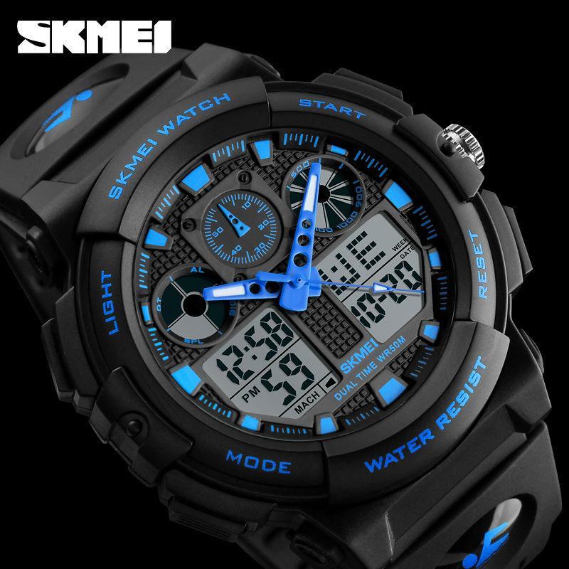 SKMEI Fashion Men's Waterproof Sports Analog Quartz Dual Display Watch Military Digital Led Watches