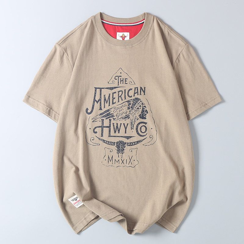 Indian Retro Pattern Short-Sleeve T-Shirt Summer Export Men's Clothing Surplus Washed Pure Cotton Brushed Cotton Half-Sleeve Tee