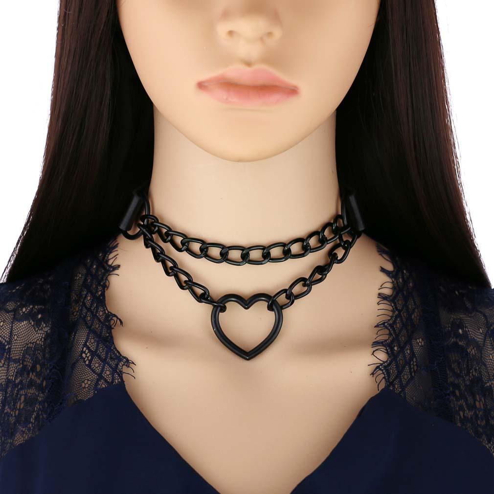 Role Play Vintage Heart Necklace Choker With Chain Goth Collar For Girls Grunge Punk Cute Kawaii Egirl Cosplay Chocker Harajuku